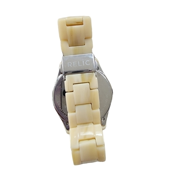 RELIC Bone Beige Band with Rhinestones around face and at Points Around Dial - Picture 4 of 7